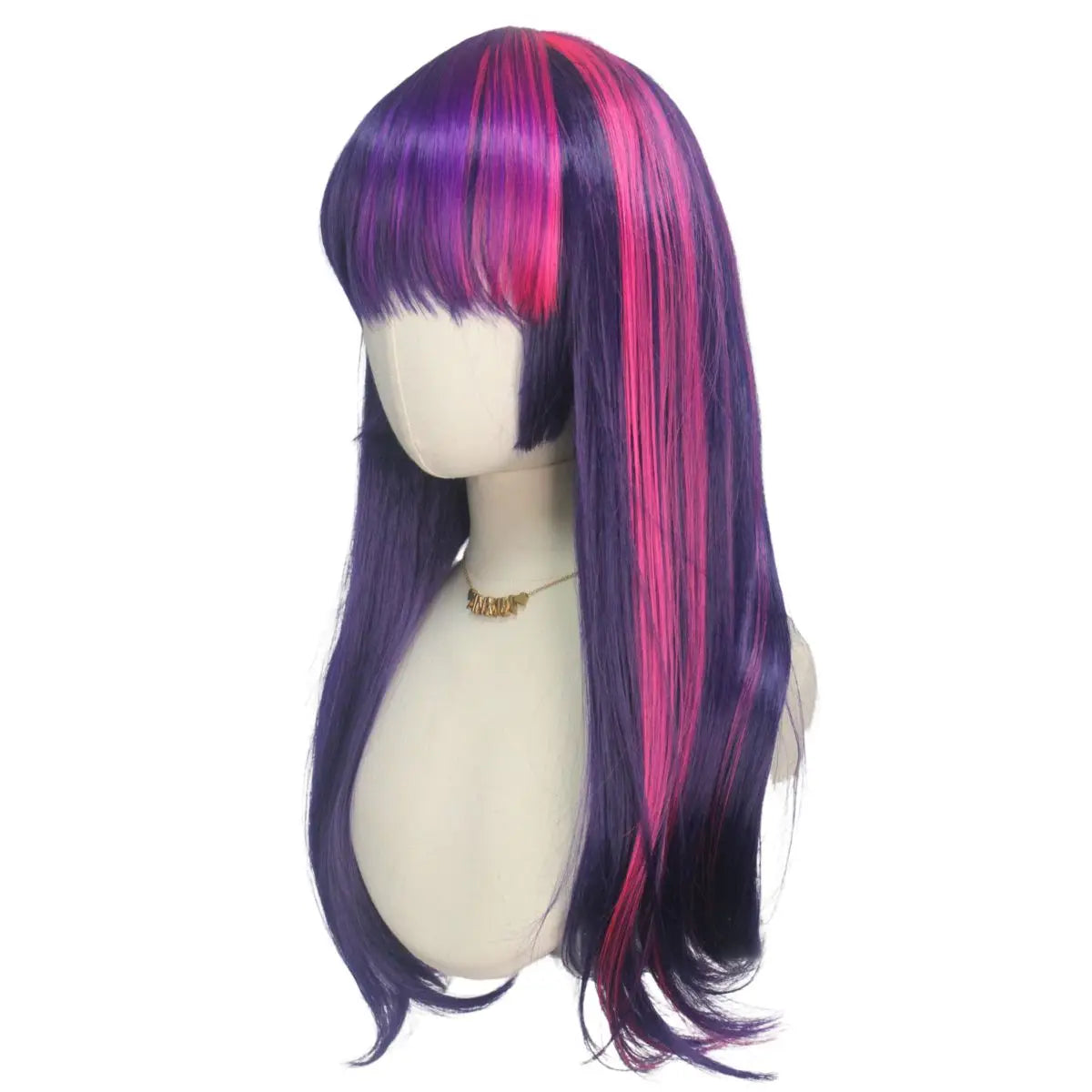 Pink Purple Neat Bangs Long Straight Hair Synthetic Wig Chemical Fiber Twilight Sparkle Role Playing Animated Pony Figure