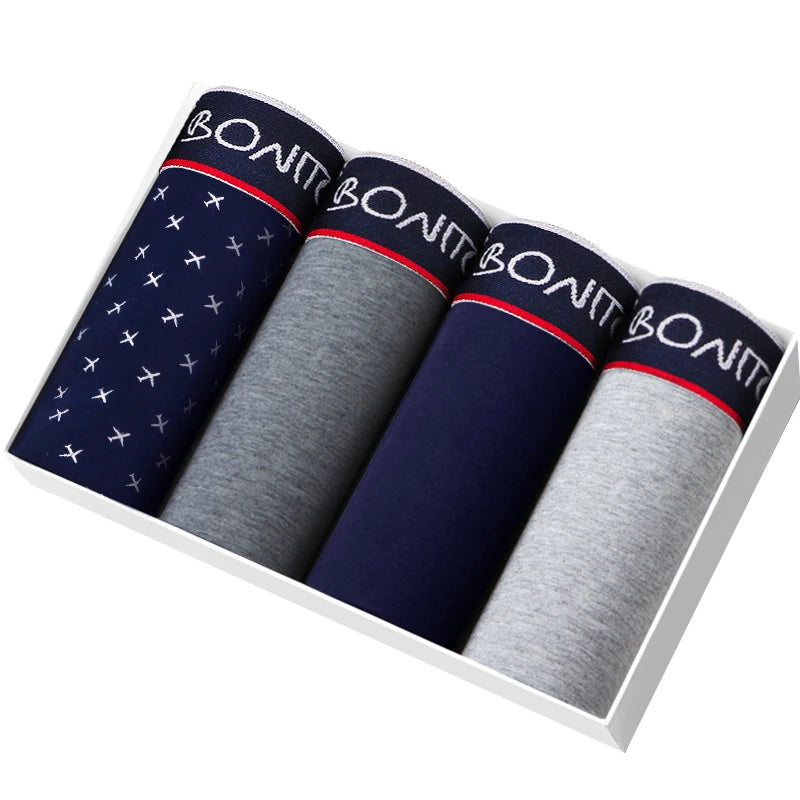Men’s Cotton Boxer Shorts – Soft 4-Piece Underwear Set