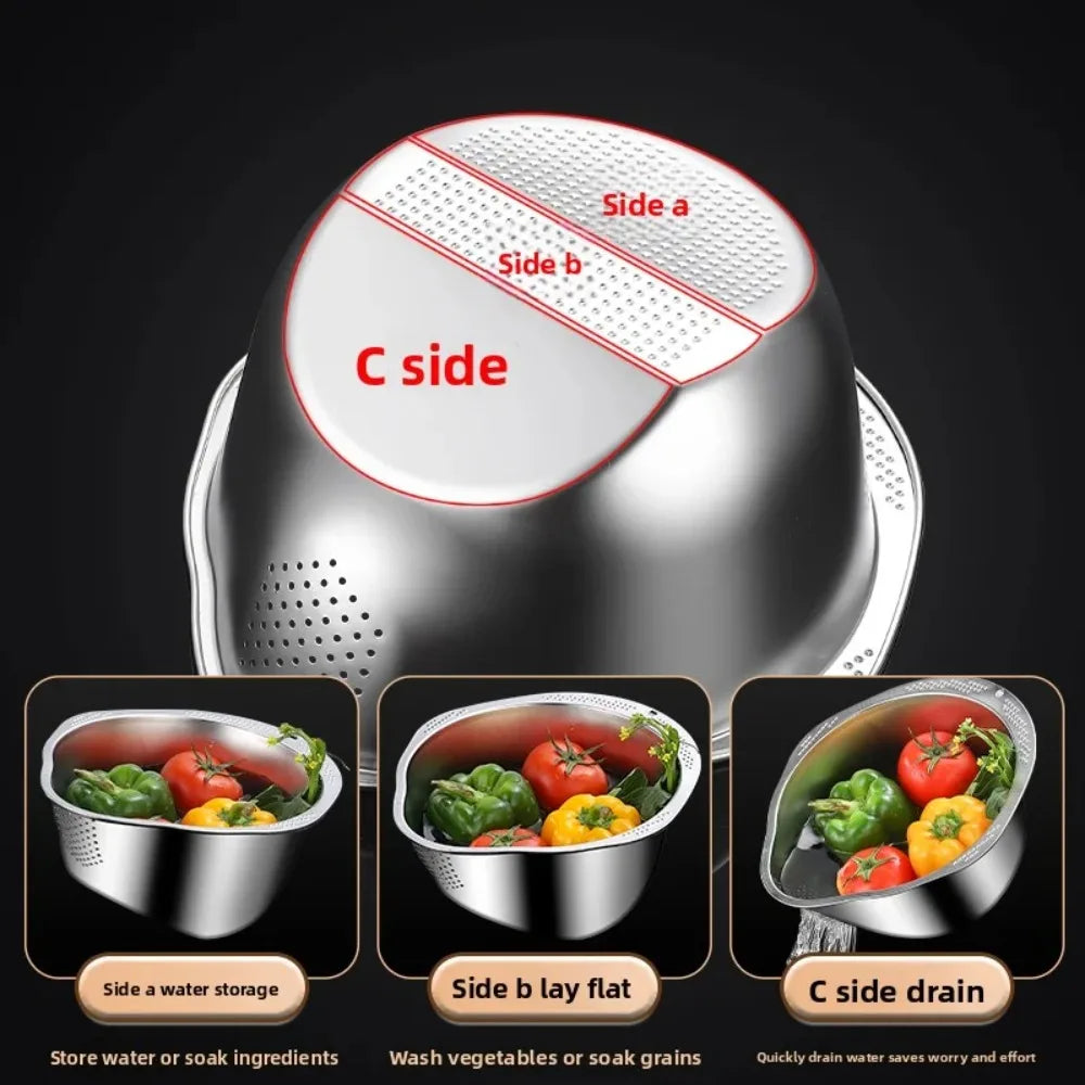 Rice Washer Bowl Stainless Steel Strainer with Side Drainers