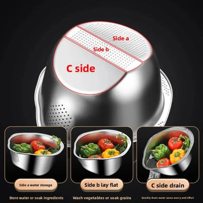 Rice Washer Bowl Stainless Steel Strainer with Side Drainers