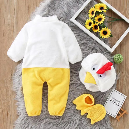 Baby Cluckin Chick Costume for Boys Girls Infant Fleece Rompers Jumpsuit with Shoes Halloween Easter Fancy Dress 6M 12M 18M