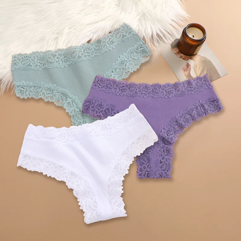 Cotton Panties for Women – Floral Lace Briefs 3-Pack