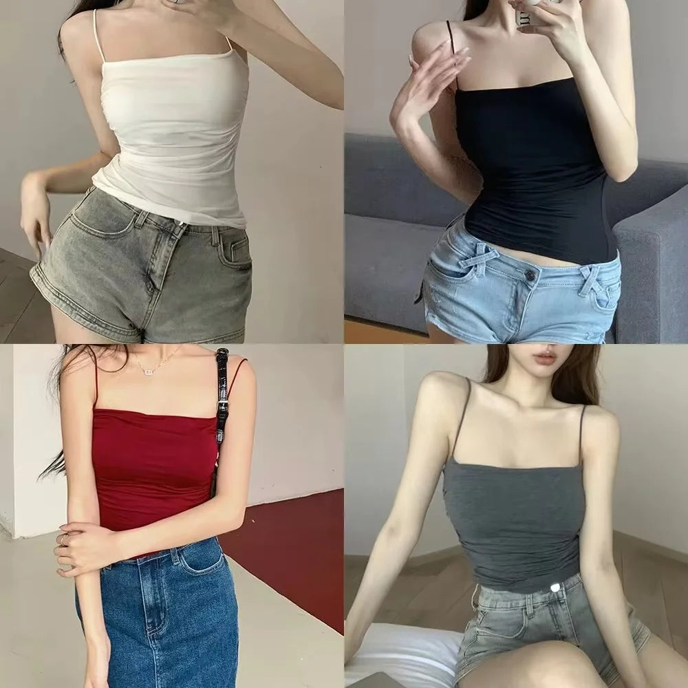 Women’s Sleeveless Tank Top – Stretch Solid Color Crop Top