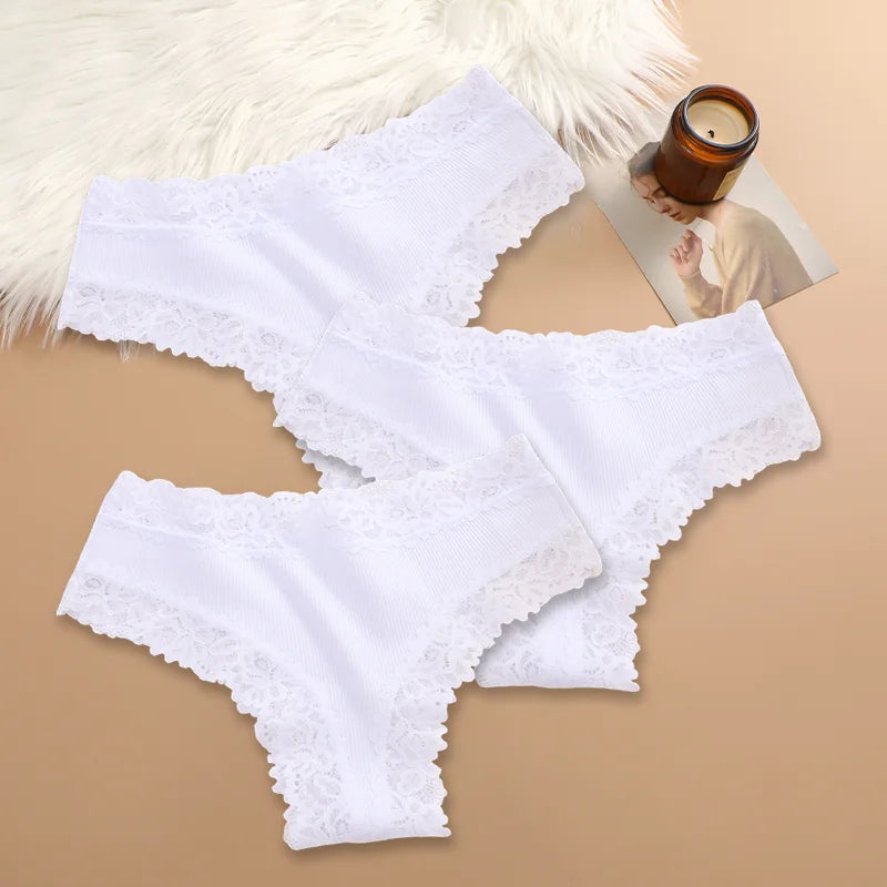 Cotton Panties for Women – Floral Lace Briefs 3-Pack