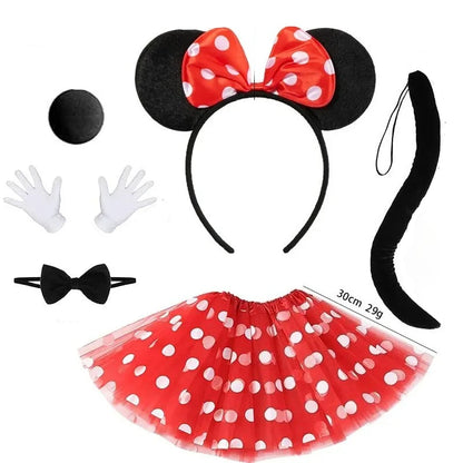 Polka Dots Tutu with Mouse Ears Headband Girls Halloween Costume Birthday Dress Up Accessories nose headpiece skirt vestidos