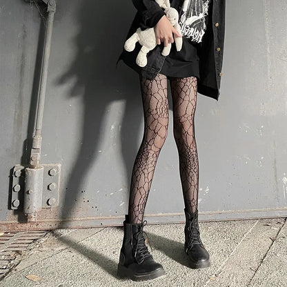 Gothic Spider Web Tights – Retro Mesh Hosiery