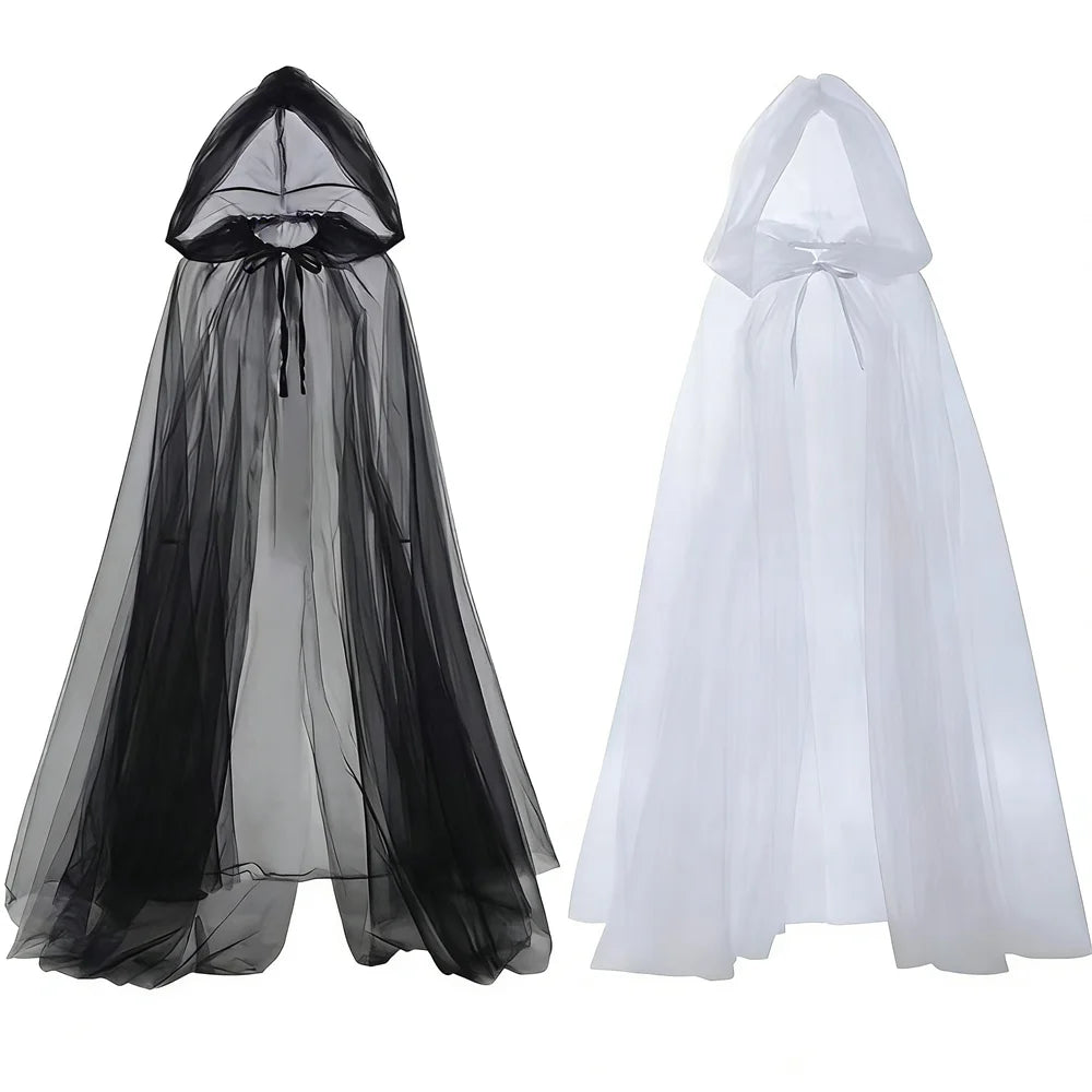 Black Bridal Shawl Witch Cosplay Cloak Halloween Cape Game Party Costume Props Holiday Dress Up Vampire Costume