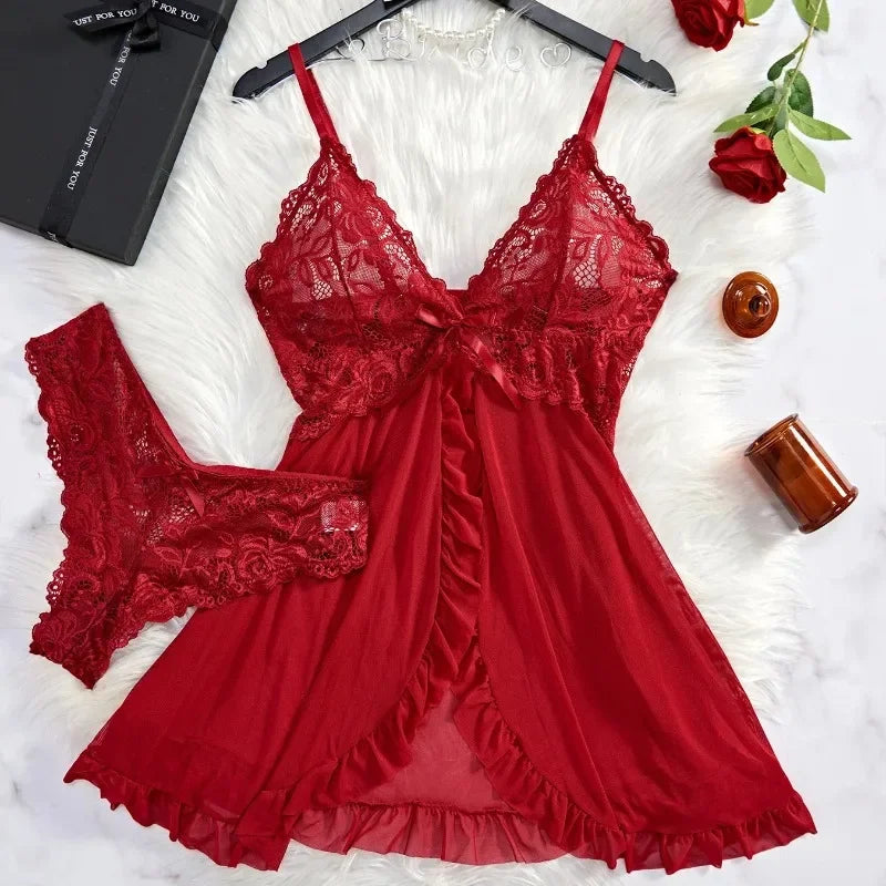 Women’s Lace Sleepwear Set – Soft V-Neck Nightwear