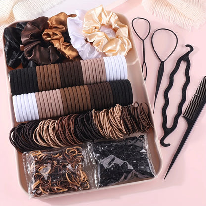 Women’s Hair Accessories Set – Elastic Hair Ties & Scrunchies