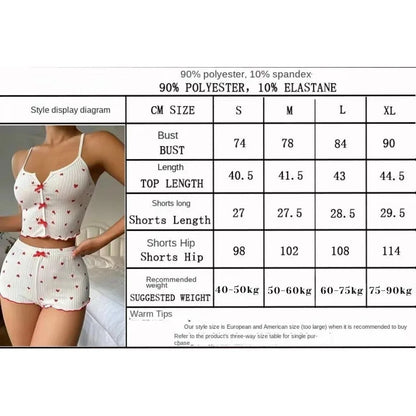 Women’s Pajama Set – Heart Print Cami & Shorts
