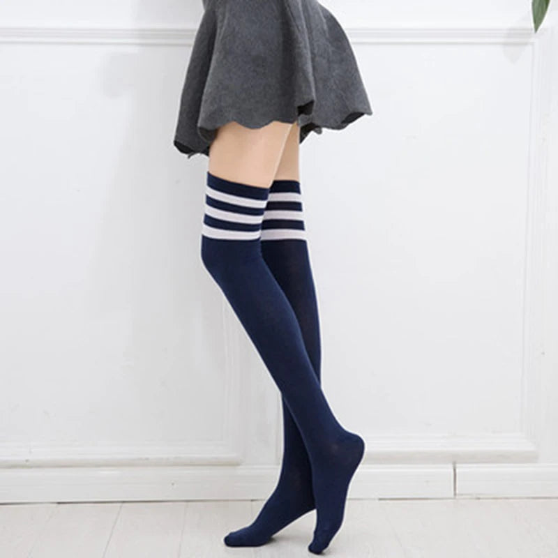 Black White Striped Over The Knee Socks for Women