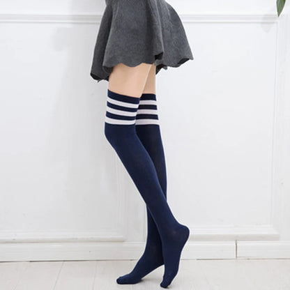Black White Striped Over The Knee Socks for Women