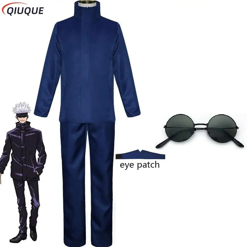 110-3XL Black / Blue Gojo Satoru Cosplay Costume Eye Patch Wigs Glasses Anime Halloween Party Unisex Uniforms