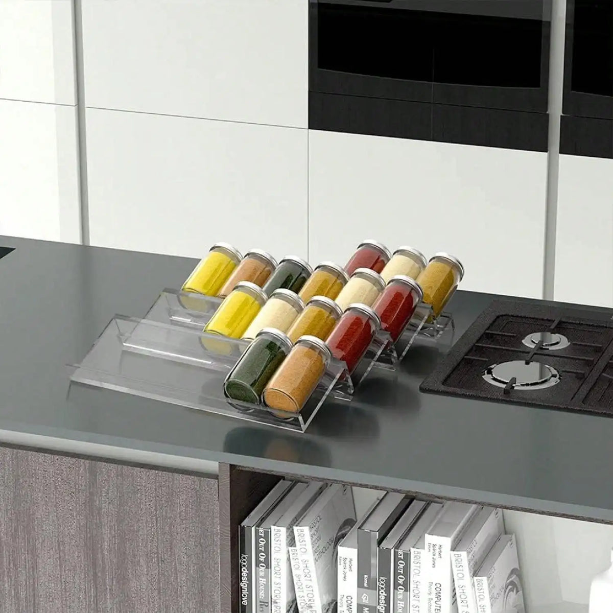 Spice Drawer Organizer 4-Tier Acrylic Rack Expandable Kitchen Storage