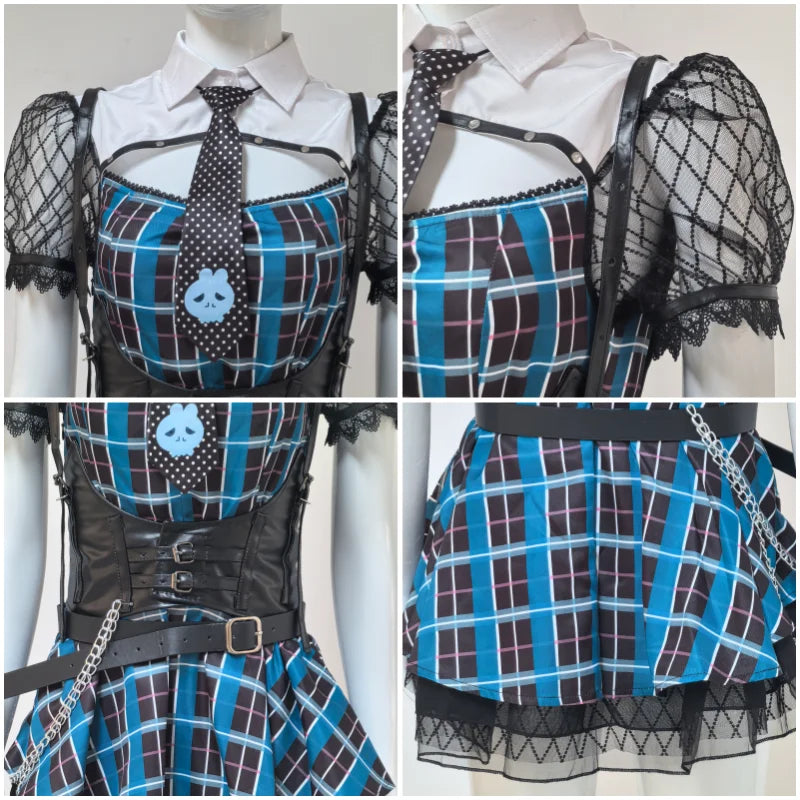 Frankie Stein Cosplay Costume Women Gothic School Uniform Anime Role Play Outfit Halloween Party Comic Con Carnival Dress