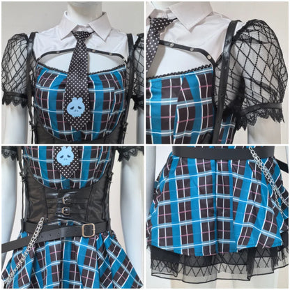 Frankie Stein Cosplay Costume Women Gothic School Uniform Anime Role Play Outfit Halloween Party Comic Con Carnival Dress