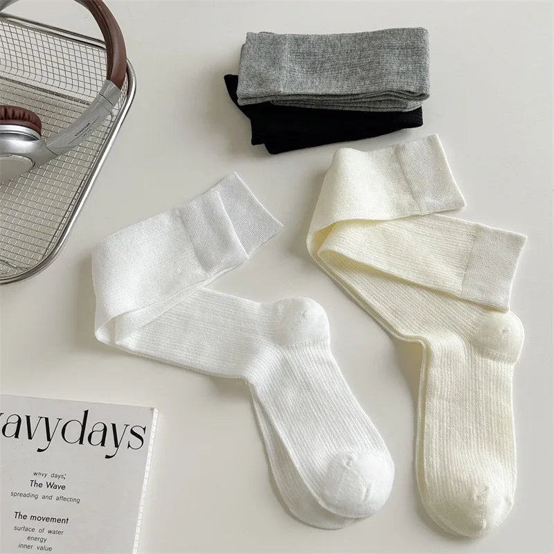 Women Mid-Calf Socks – Cotton Long Socks in Black, White & Gray