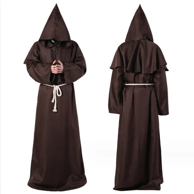 Medieval Hooded Monk Friar Priest Wizard Long Robe Unisex Adult Loose Stage Outfit For Masquerade Theme Party Halloween Cosplay
