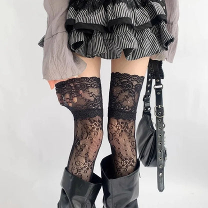 Thigh High Stockings – Red Edge Lace Fashion Hosiery