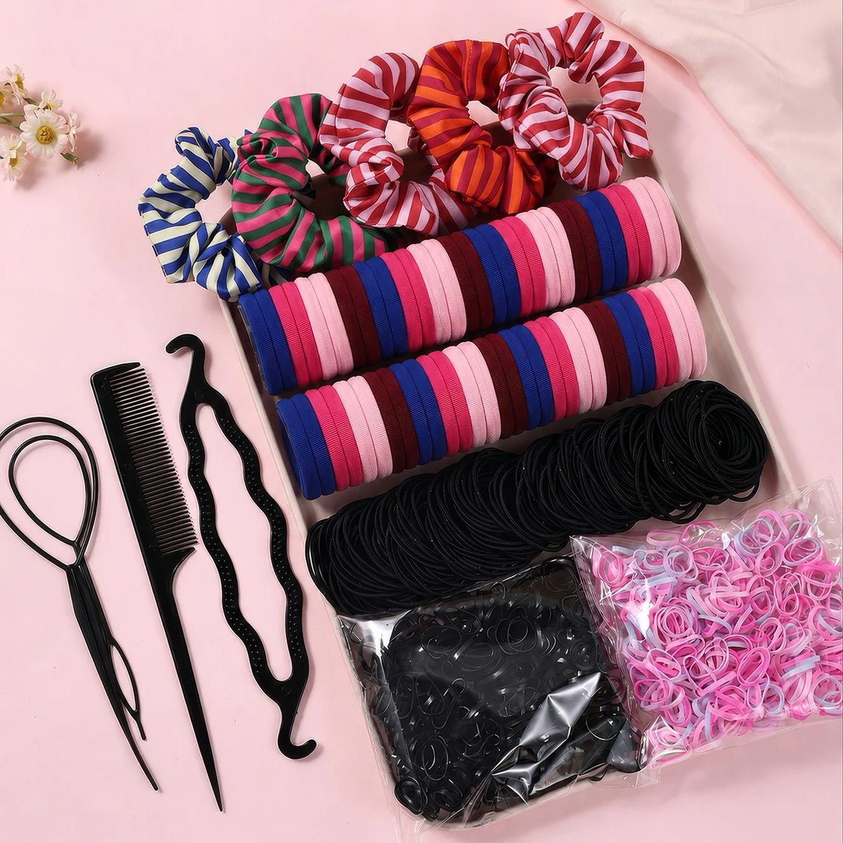 Women’s Hair Accessories Set – Elastic Hair Ties & Scrunchies