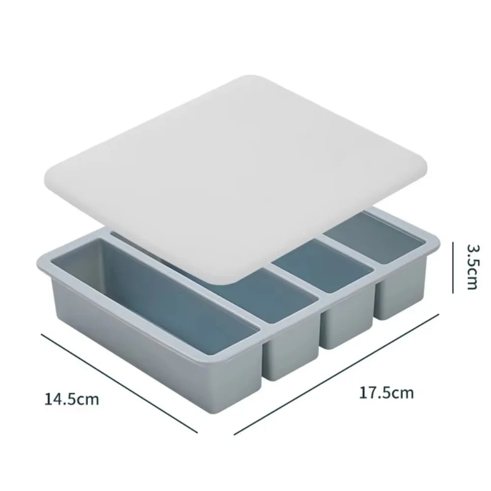 Silicone Freezer Tray 4 Grid Food Storage Mold with Lid