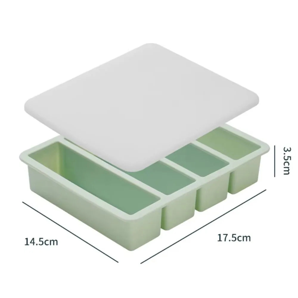 Silicone Freezer Tray 4 Grid Food Storage Mold with Lid