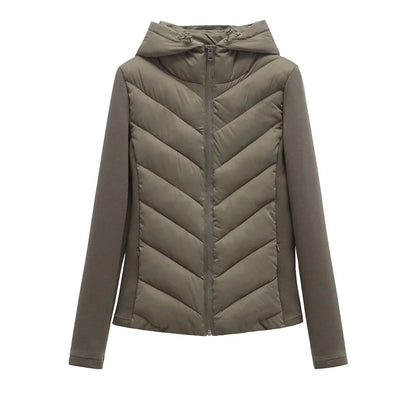 ETJ 2025 new  women's elegant fashion patchwork long sleeve standing collar hooded cotton jacket sport coat 8073227