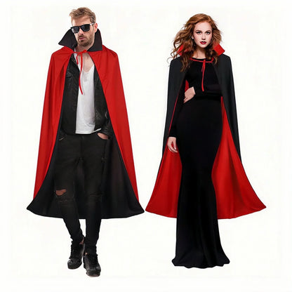 90Cm/120Cm/140Cm/150Cm Halloween Costumes for Men and Women, Role-Playing Apparel, Adult Stand-Collar Cape, Black and Red Reversible Long Robe, Unisex Adult Style, Reversible Stand-Collar Long Robe Cape