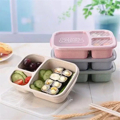 Wheat Straw Lunch Box – 3-Grid Microwave Food Storage Container