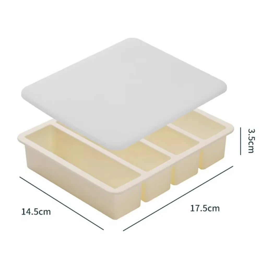 Silicone Freezer Tray 4 Grid Food Storage Mold with Lid