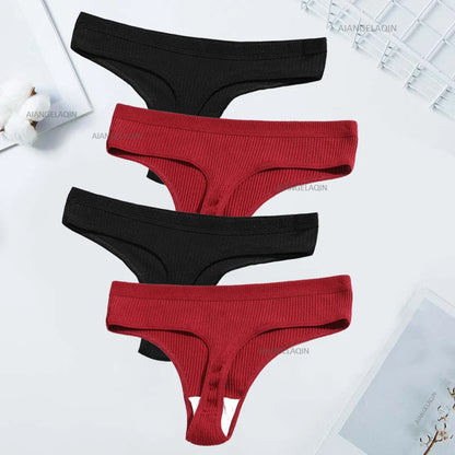 Women’s Cotton Thongs – 4-Piece Striped Underwear Set