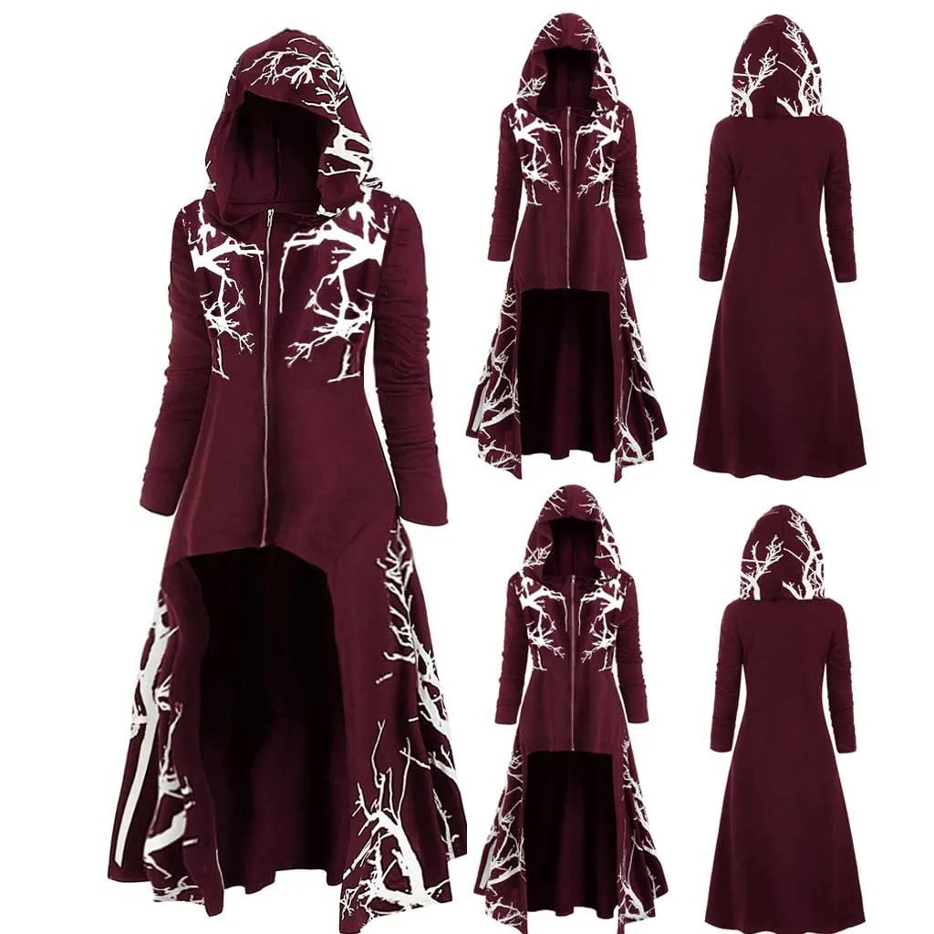 Unisex Adult Men Women Medieval Hooded Cape Fashion 3D Print Hem Irregular Long Cloak Coat  Halloween Costume Ponchos Cape Top