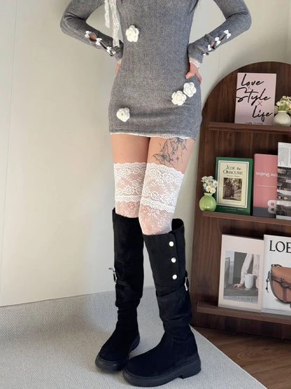 Fishnet Thigh High Socks – Lace Mesh Fashion Style