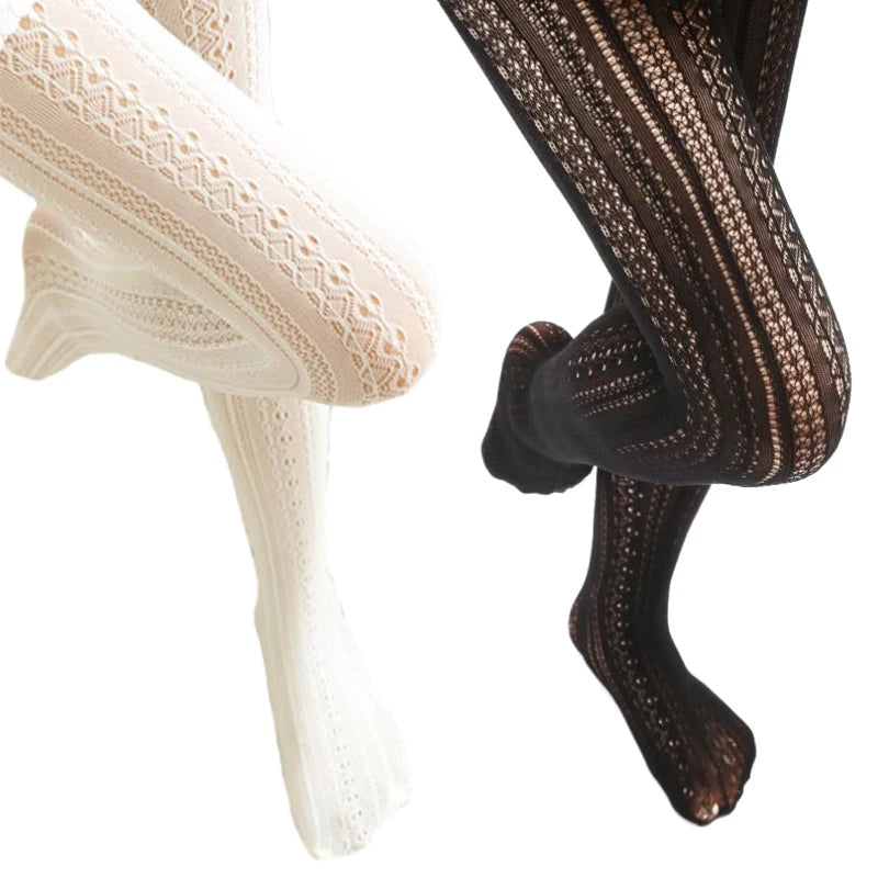 Women’s Lace Tights – White Patterned Fashion Hosiery