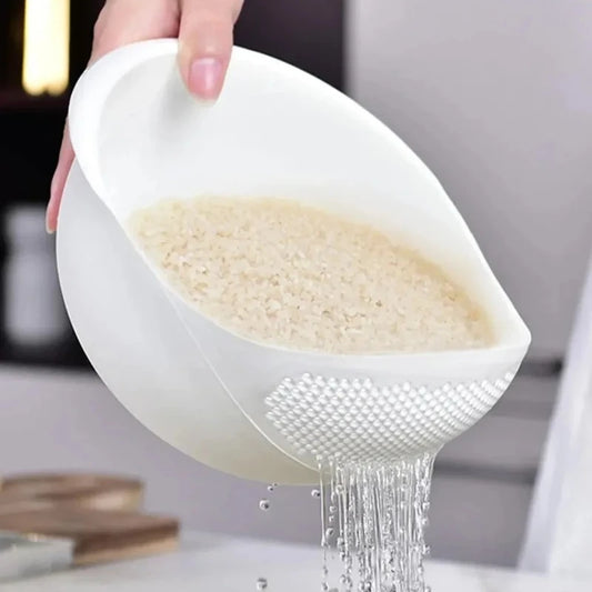 Silicone Colander Rice Washing Bowl with Handle