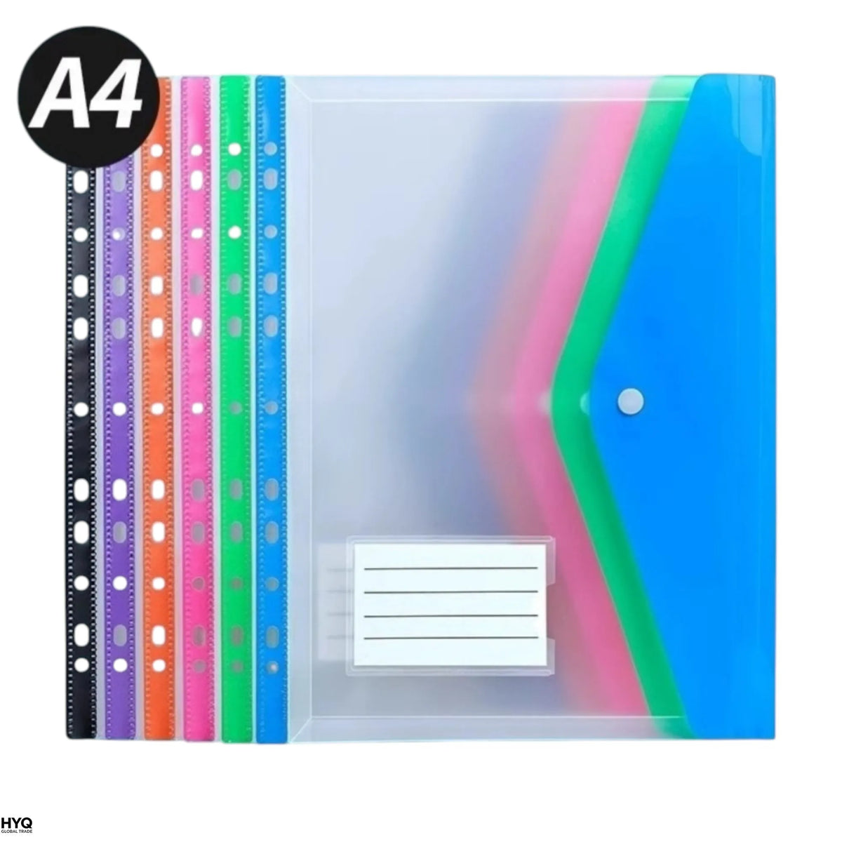 A4 File Folder – Plastic Envelope Pockets with Adhesive Snaps & Holes