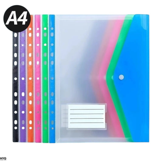 A4 File Folder – Plastic Envelope Pockets with Adhesive Snaps & Holes