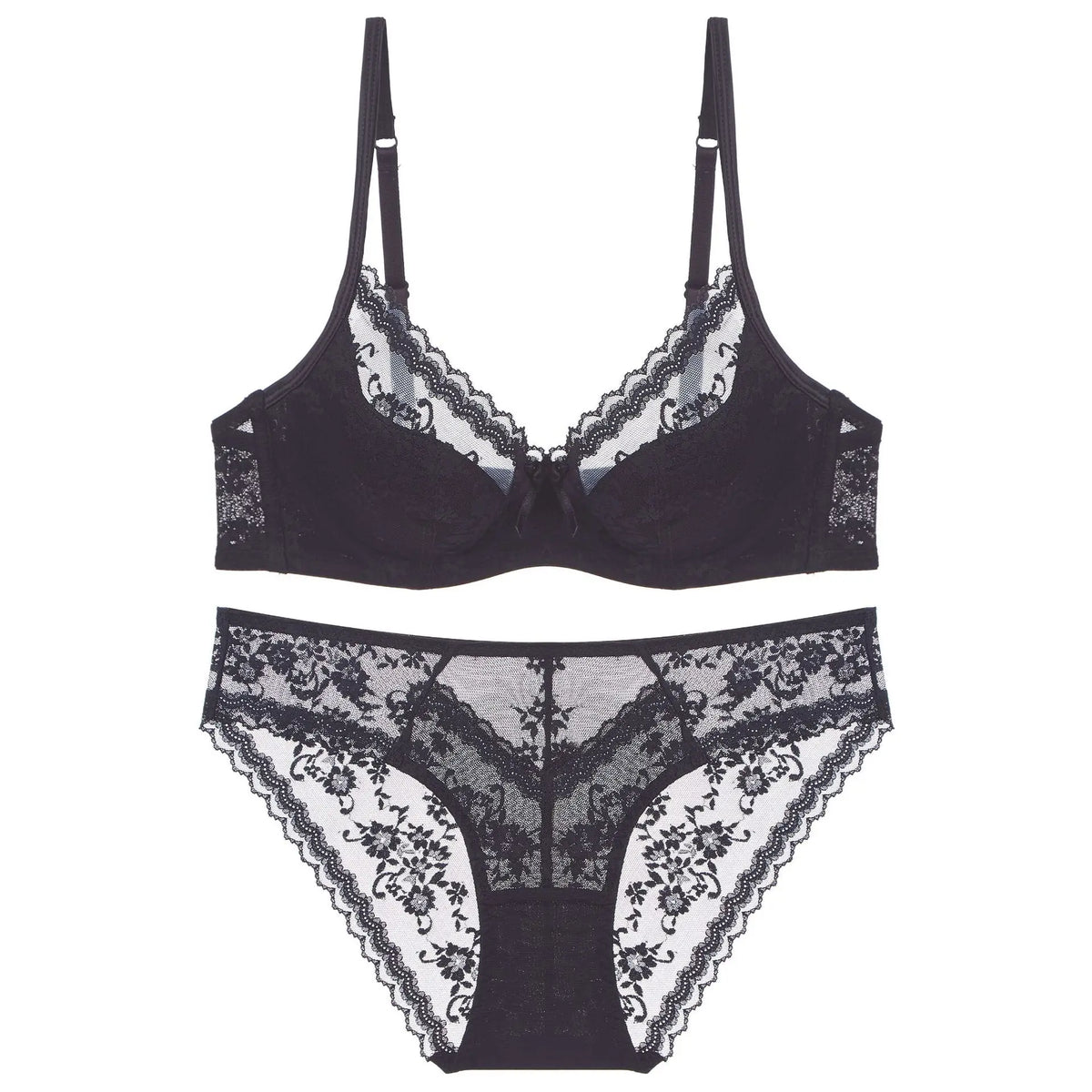 Women’s Lace Lingerie Set – Embroidered Bra & Briefs