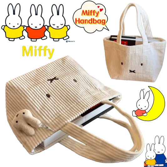 New Miffy Anime Two-Dimensional Corduroy Embroidered Handbag High-Value Cute Girl Heart Commuting Versatile Portable Handbag