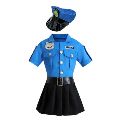 3-12 Years Police Costume Justice Superhero Blue Officer Dress Dressup Costume Halloween Role Play Christmas Birthday Gift Party