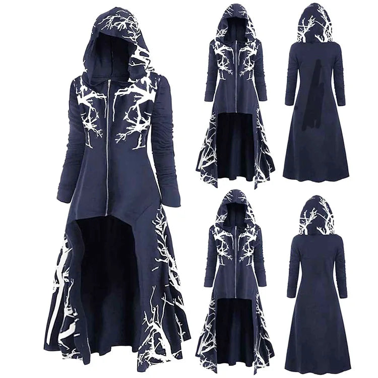 Unisex Adult Men Women Medieval Hooded Cape Fashion 3D Print Hem Irregular Long Cloak Coat  Halloween Costume Ponchos Cape Top