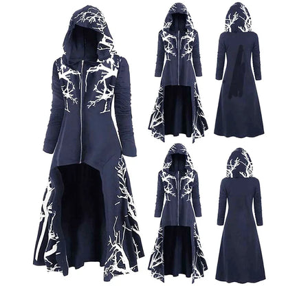 Unisex Adult Men Women Medieval Hooded Cape Fashion 3D Print Hem Irregular Long Cloak Coat  Halloween Costume Ponchos Cape Top