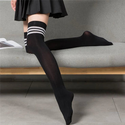 Black White Striped Over The Knee Socks for Women