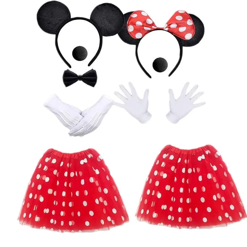 Polka Dots Tutu with Mouse Ears Headband Girls Halloween Costume Birthday Dress Up Accessories nose headpiece skirt vestidos