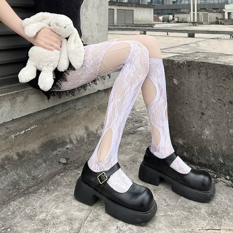 Floral Fishnet Tights for Women – Ripped Pattern Pantyhose