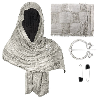 Medieval Vintage Hooded Shawl Scarf Cloak For Men Women Renaissance Halloween Tattered Layered Textured Frayed Cosplay Costume