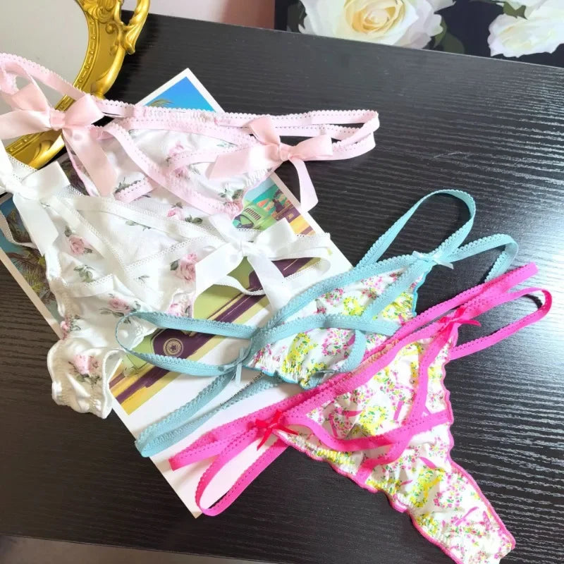 Women’s Satin Underwear – Floral Print Low Rise Panties