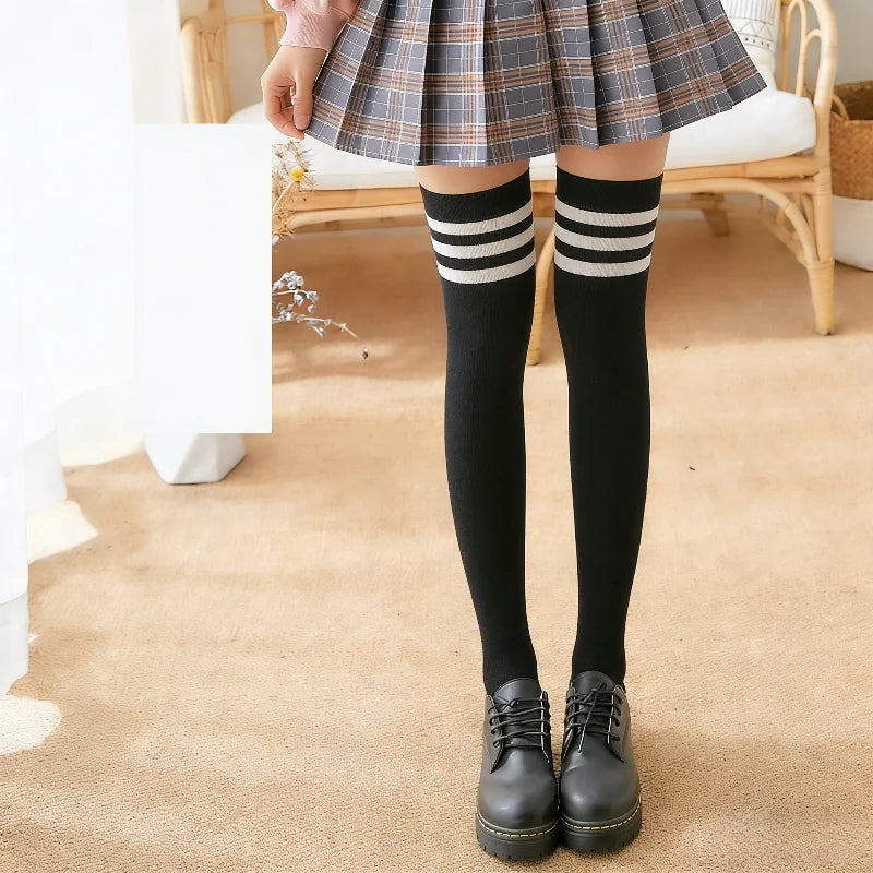 Women's Over Knee Socks – Striped Thigh High Long Socks