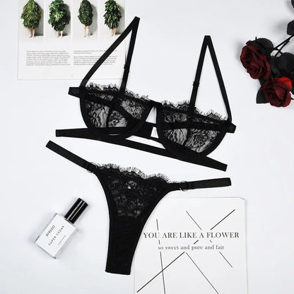 Women’s Lace Bra and Brief Set – Embroidered Two-Piece Set
