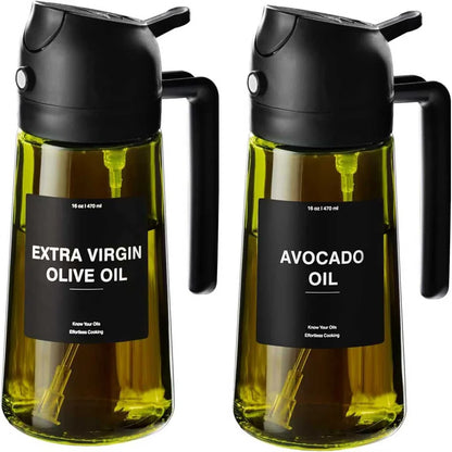 Oil Sprayer 470ml 2-in-1 Glass Olive Oil Dispenser Bottle